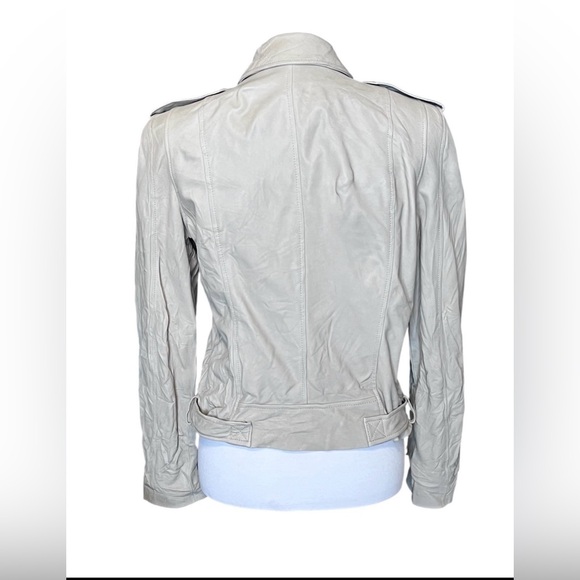 Theory Lamb Leather Moto Jacket light beige/taupe color size Large women’s - Picture 2 of 15